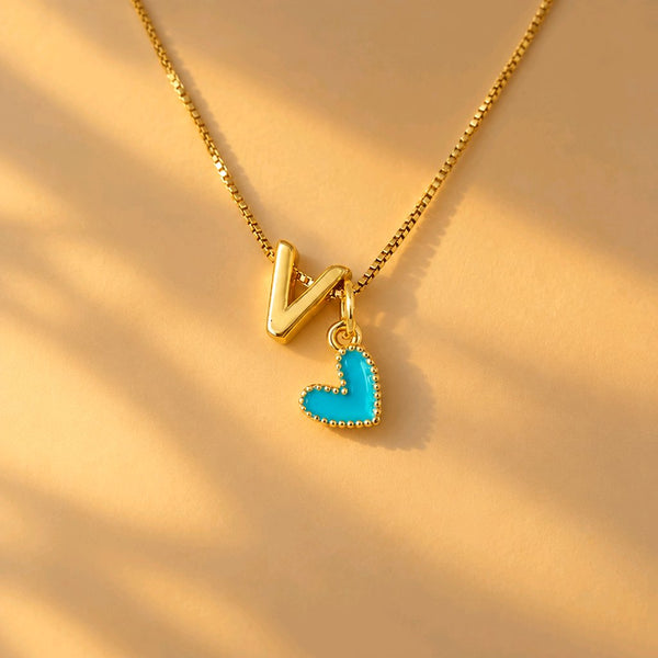 CADENA 1LETRA DORADA Y CORAZON JOLIE TURQUESA