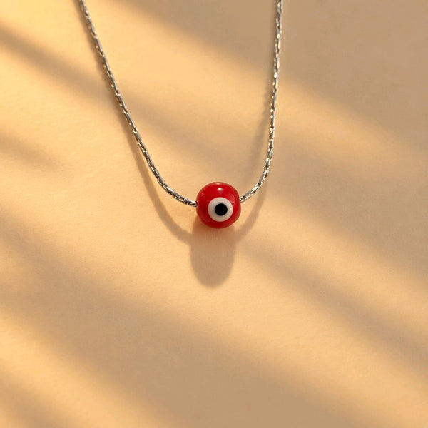 CADENA OJITO ROJO PLATA