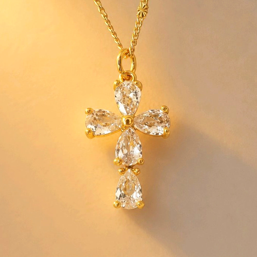 CADENA CRUZ LAGRIMA BRILLANTE