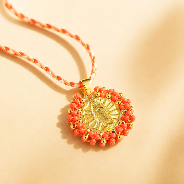CADENA VIRGEN GUADALUPE MOSTACILLA ROJA