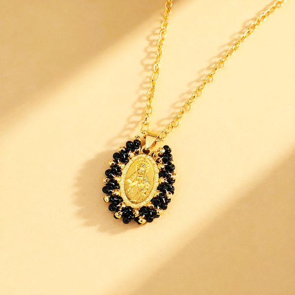 CADENA VIRGEN MILAGROSA MOSTACILLA NEGRA