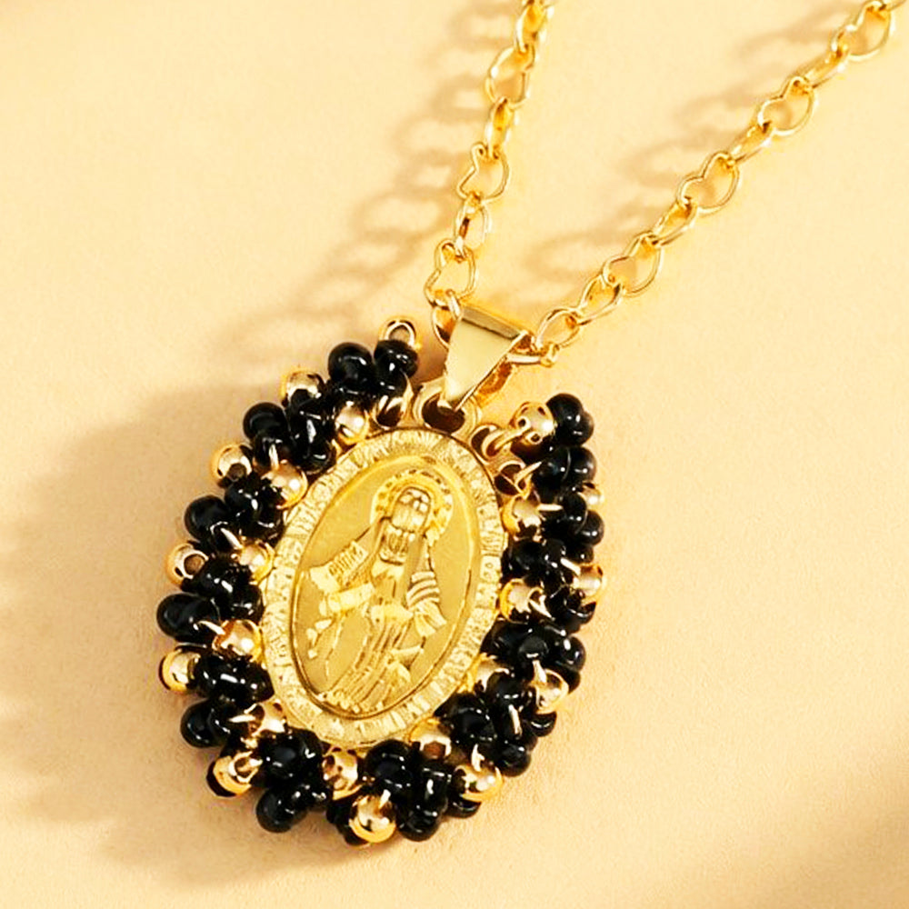 CADENA VIRGEN MILAGROSA MOSTACILLA NEGRA