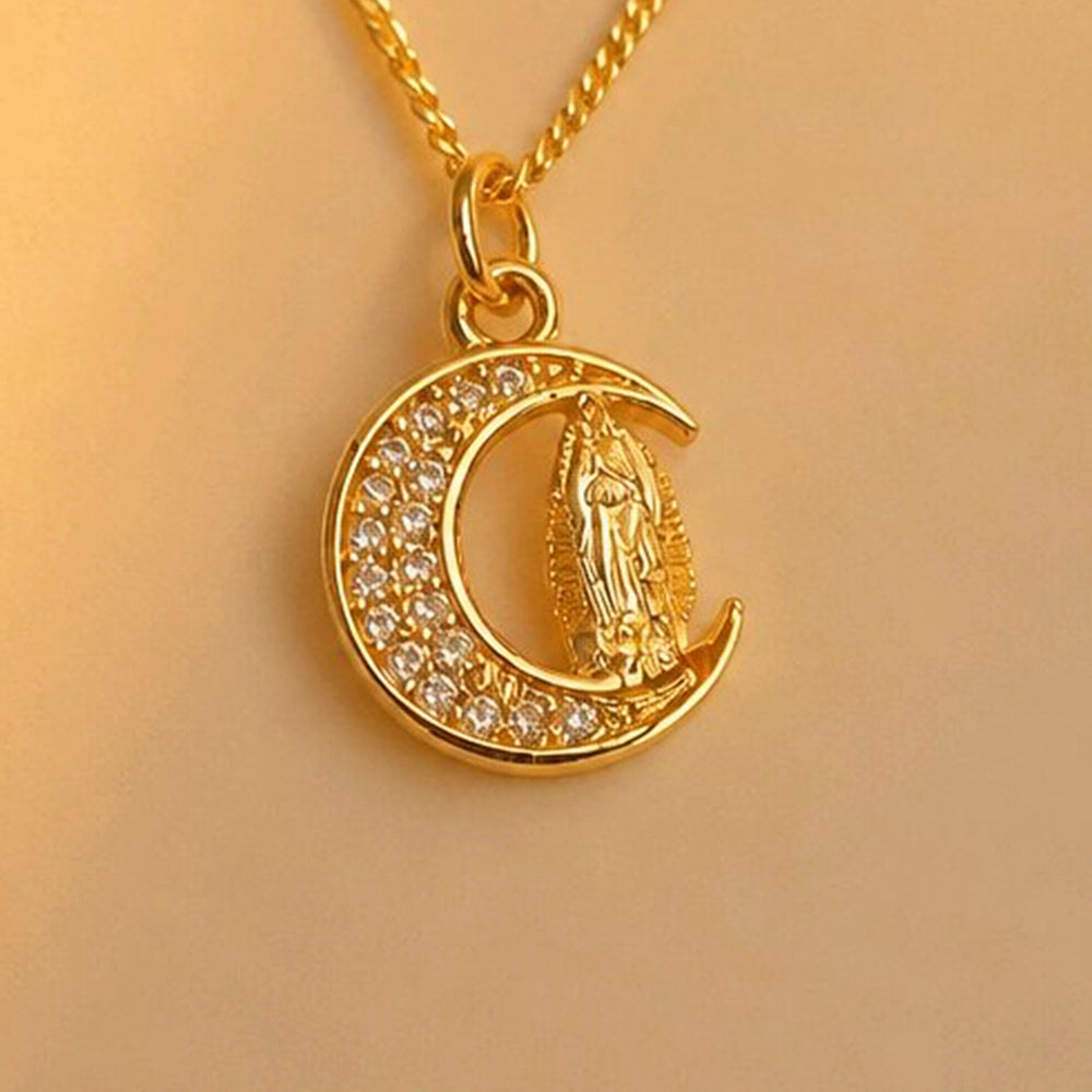 CADENA VIRGEN GUADALUPE MEDIALUNA BRILLANTE