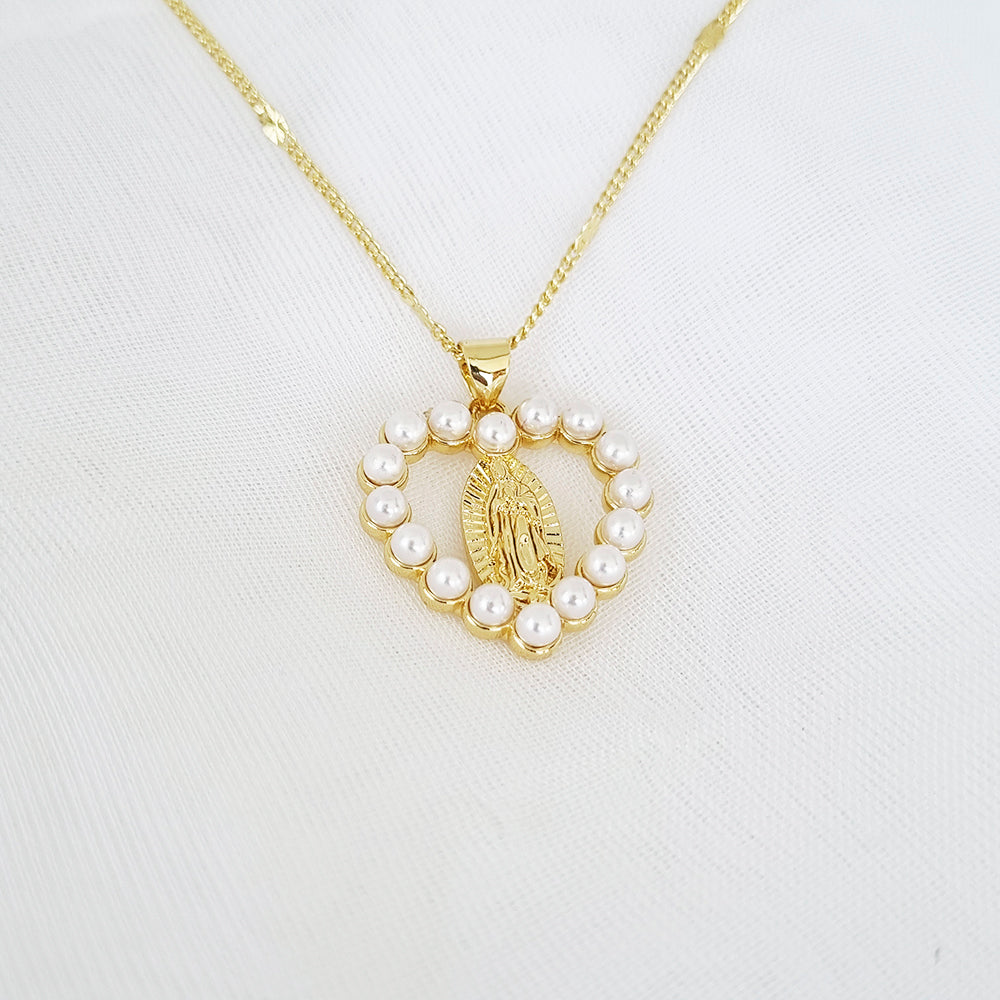 CADENA VIRGEN GUADALUPE CORAZON PERLAS