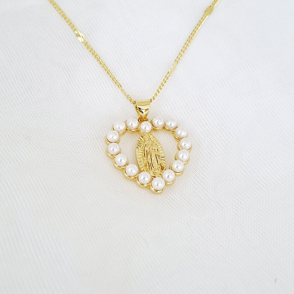 CADENA VIRGEN GUADALUPE CORAZON PERLAS