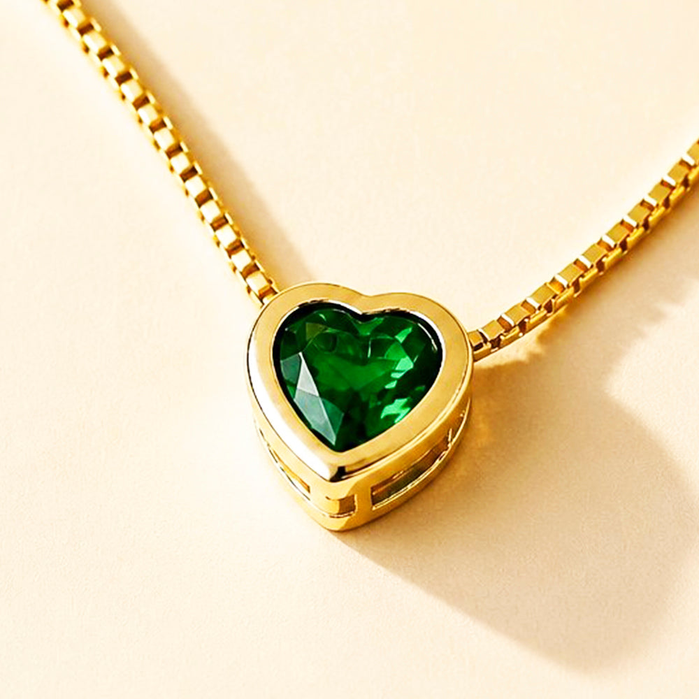 CADENA CORAZON SOLITAIRE VERDE
