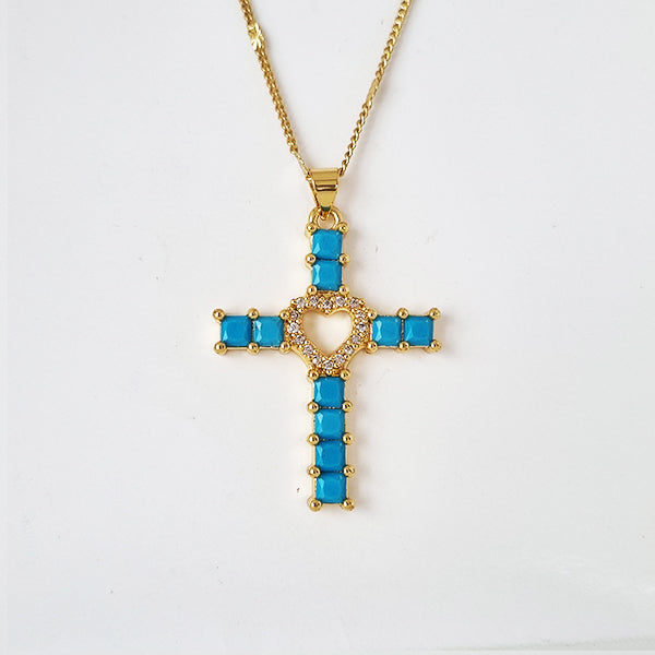 CADENA CRUZ TURQSA AZUL