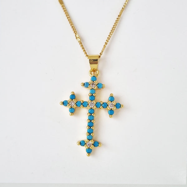 CADENA CRUZ TURQSA AZUL