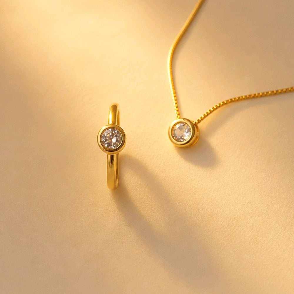 GRATIS LETRA✨SET CADENA Y SORTIJA CIRCON SOLITAIRE BRILLANTE