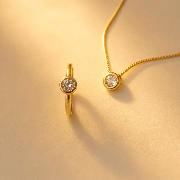 GRATIS LETRA✨SET CADENA Y SORTIJA CIRCON SOLITAIRE BRILLANTE