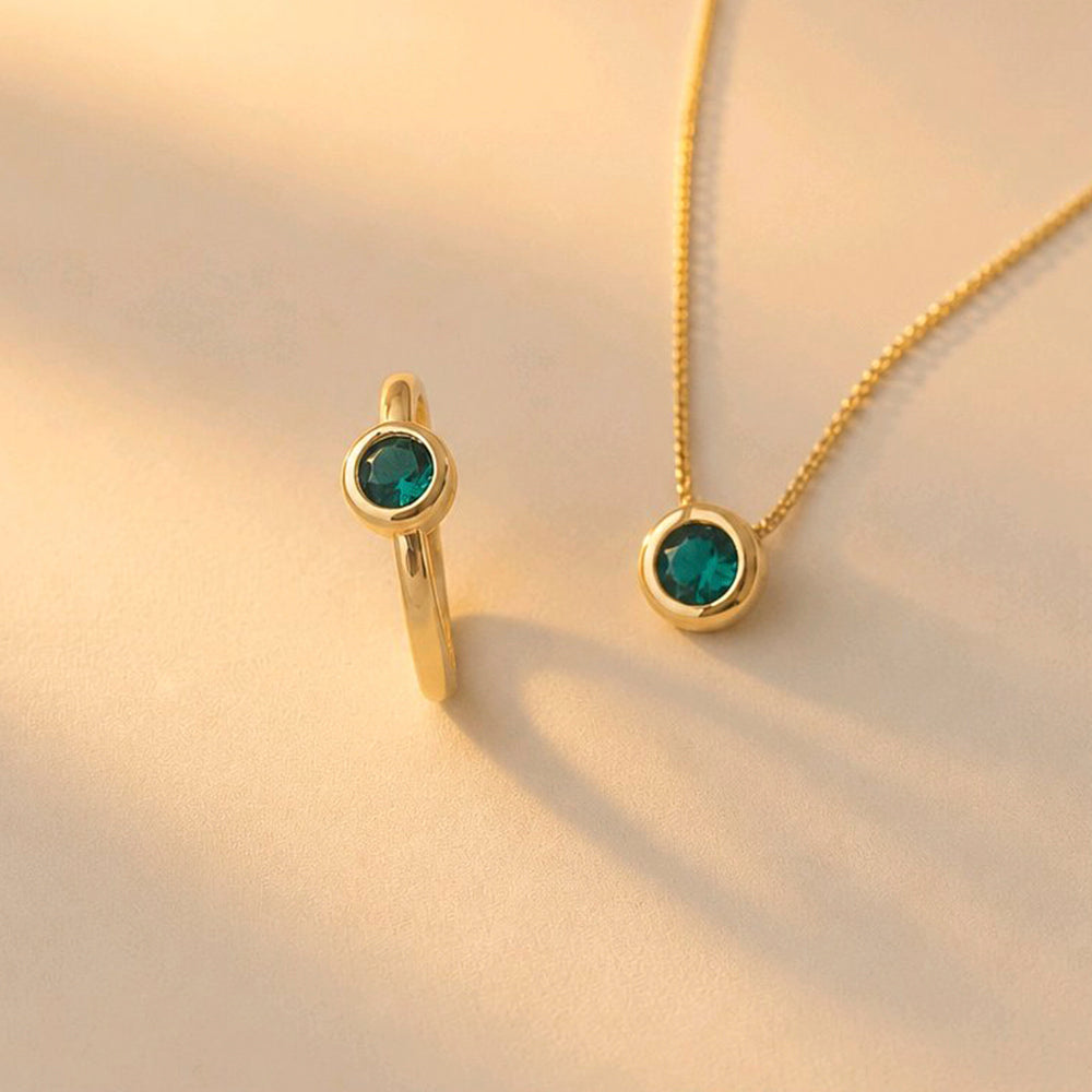 GRATIS LETRA✨SET CADENA Y SORTIJA CIRCON SOLITAIRE VERDE