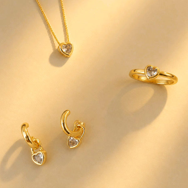 GRATIS LETRA✨SET CADENA, SORTIJA Y MINIAROS CORAZON SOLITAIRE BRILLANTE