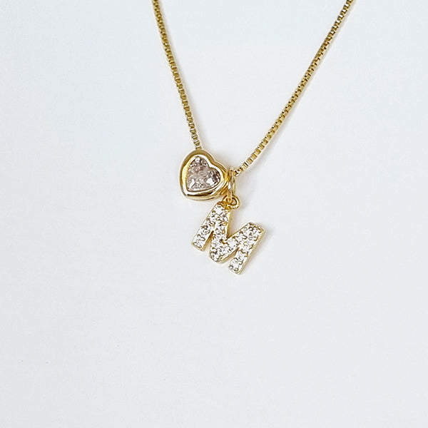 CADENA 1LETRA BRILLANTE & CORAZON SOLITAIRE BRILLANTE