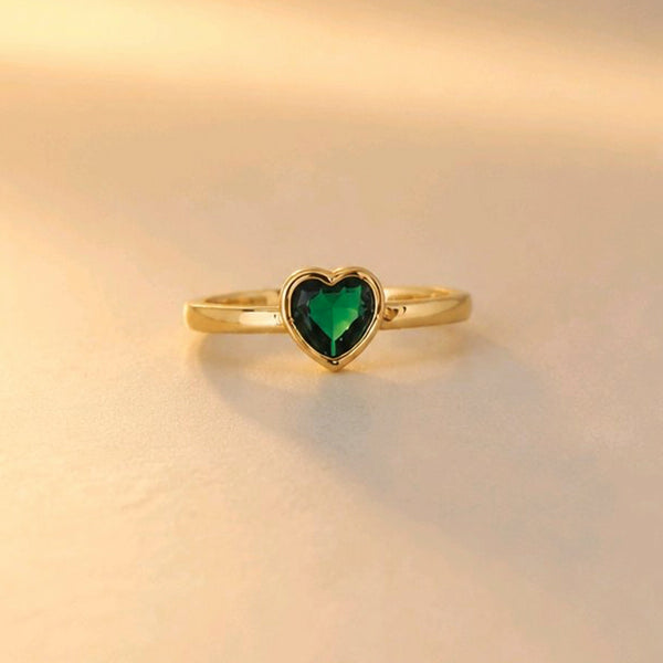 ANILLO CORAZON SOLITAIRE VERDE